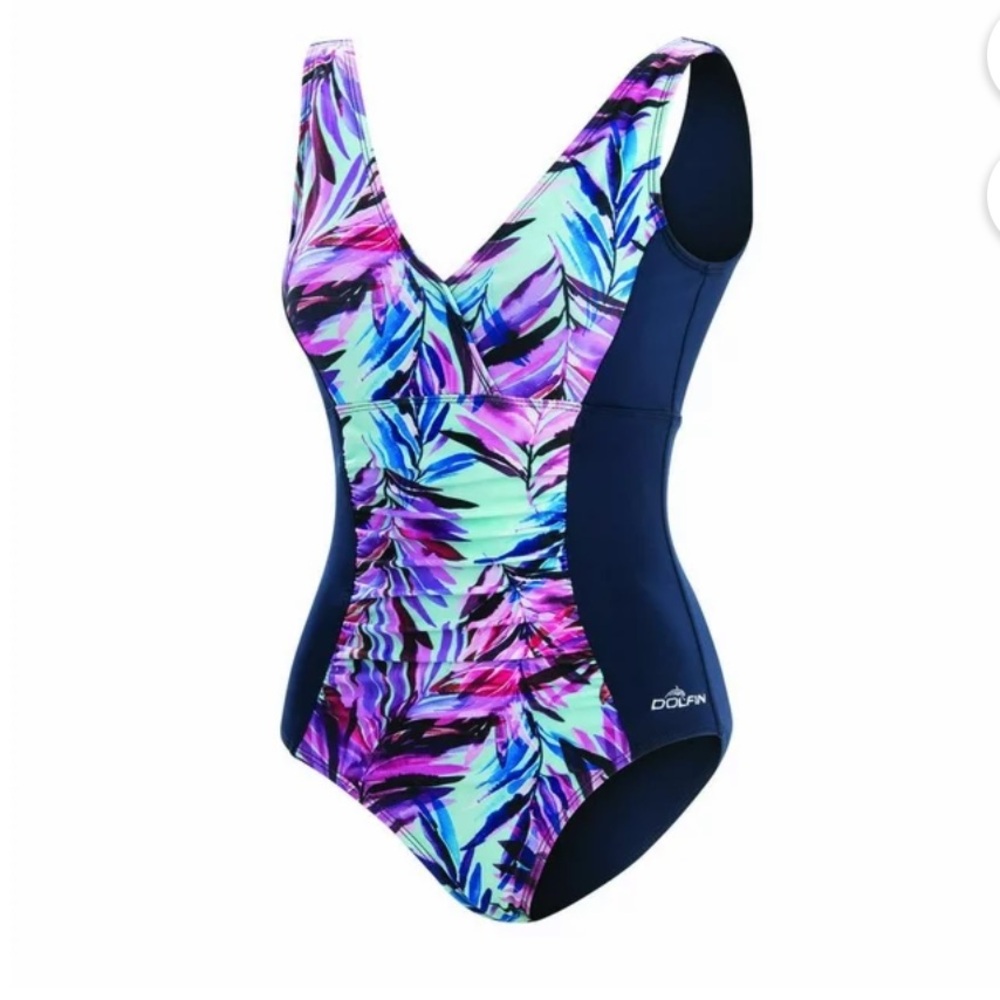 DOLPHIN Aquashape Wysteria V-neck Panel Swimsuit Size 10